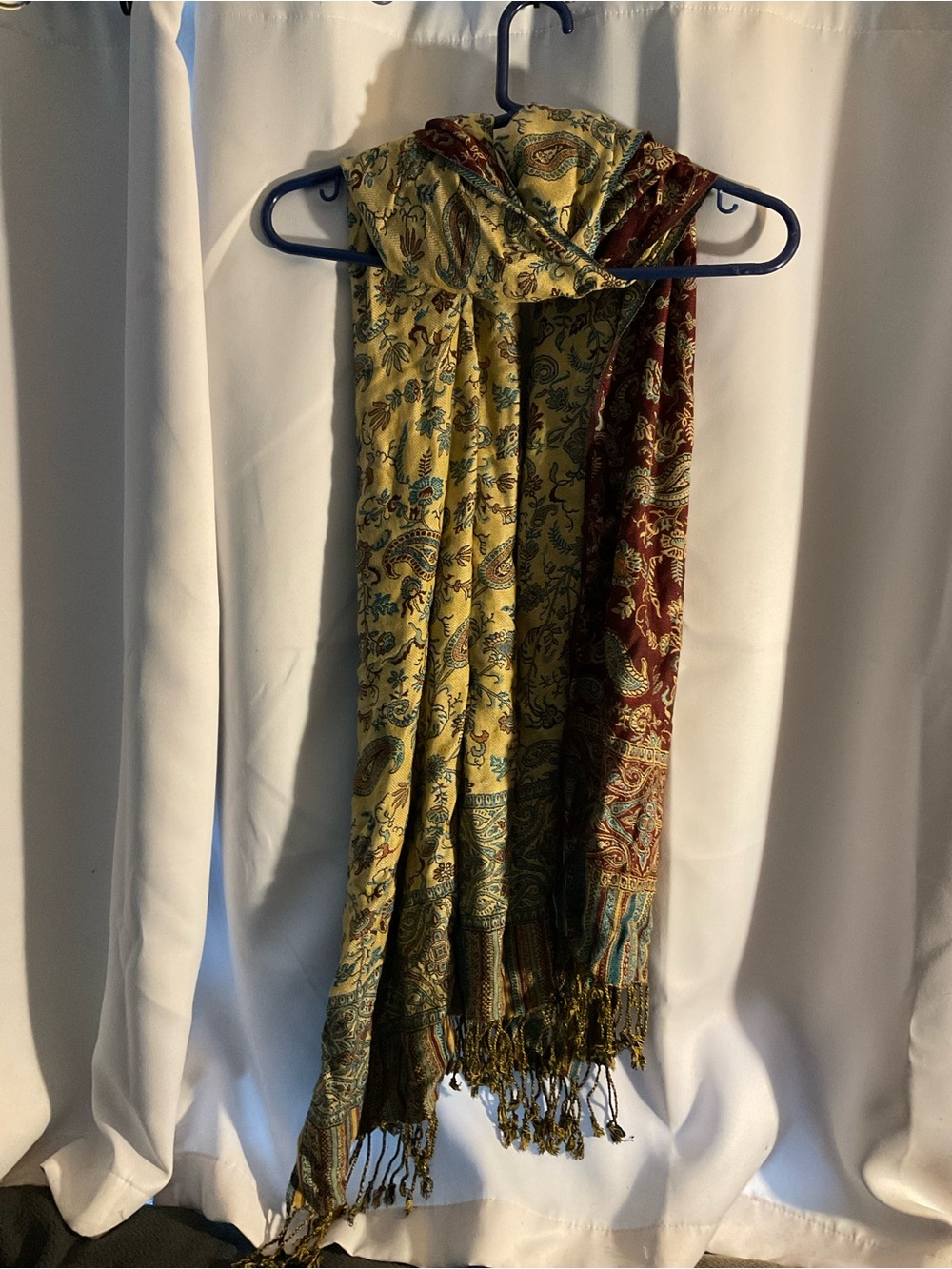 Paisley Two-Tone Fringe Scarf - Yellow & Brown